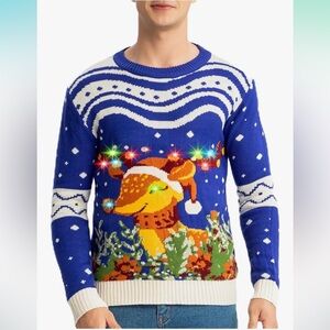 New XL Unisex Blue Reindeer Light -Up Holiday y Christmas Sweater